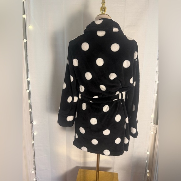 Victoria’s Secret PINK Plush Fleece Polka Dot Robe Black White XS/S - Picture 4 of 5